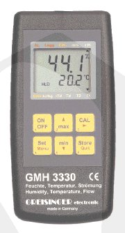 GMH 3330 - Digitální přístroj pro měření vlhkosti vzduchu, teploty, proudění / průtoku vzduchu nebo vody