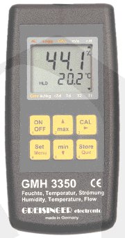 GMH 3350 - Digitální přístroj pro měření vlhkosti vzduchu, teploty, průtoku vzduchu / vody. Loggerové funkce